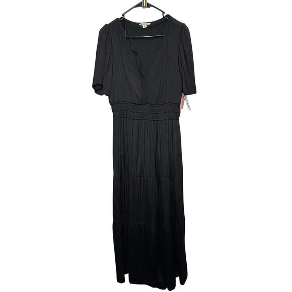 Destination Maternity Black Maxi Dress breezy flutter sleeve drapey skirt - Picture 4 of 14